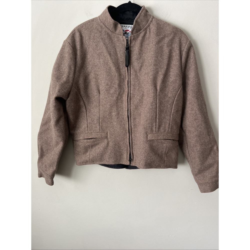 Schaefer Jacket Beige Wool Ranchwear Full Zip Made In USA Womens Size Large